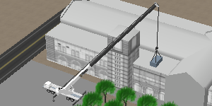 Detailed lift plan with trees and 3D building