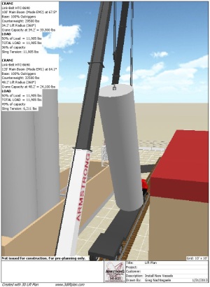 3D Lift Plan view of last vessel being lifted off trailer
